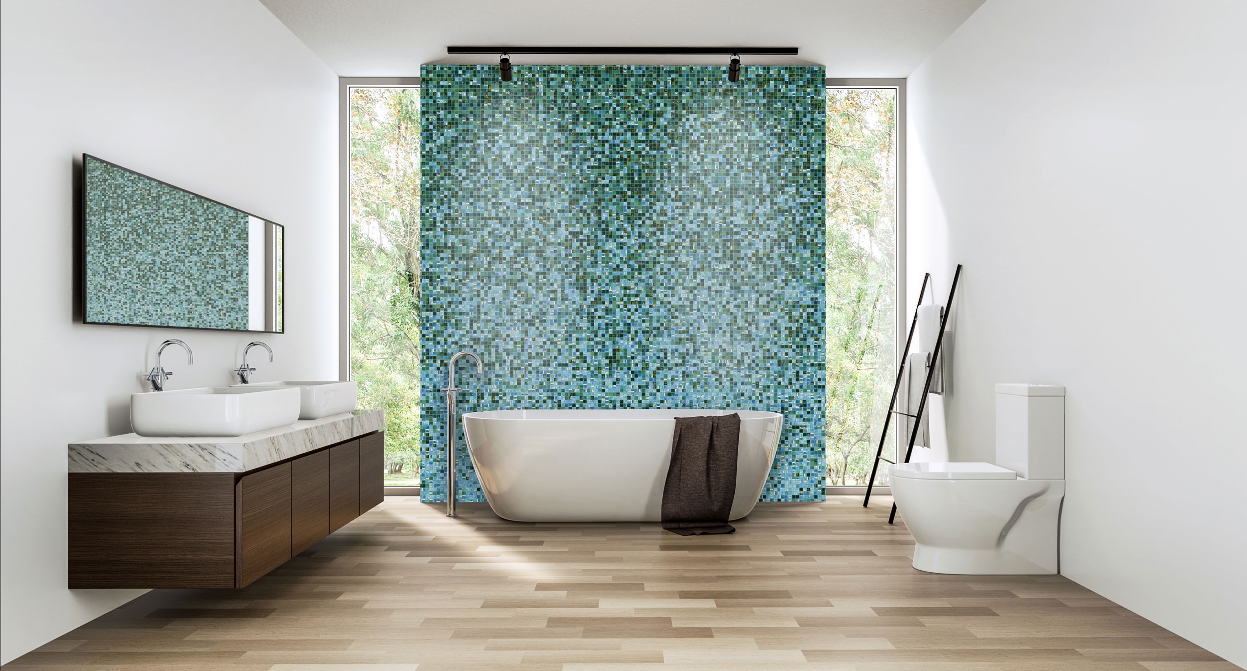 Bathroom Decor with shading blends of Italian Glass Mosaic tiles